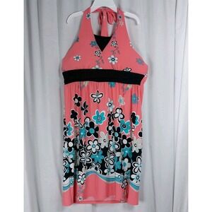 Candie's Girl's‎ Halter Dress Corral Black Floral Tied Neck Girls Size 10